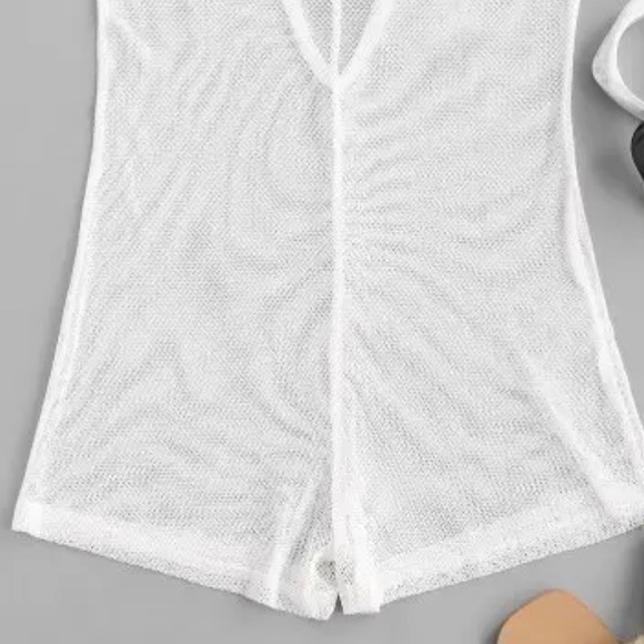 Beach Sheer Fishnet Mesh Cami Romper Cover Up - White - Small - NEW - Sold Out - Picture 3 of 4